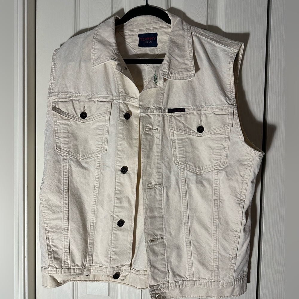 Vintage Tommy Hilfiger white denim embroidered vest